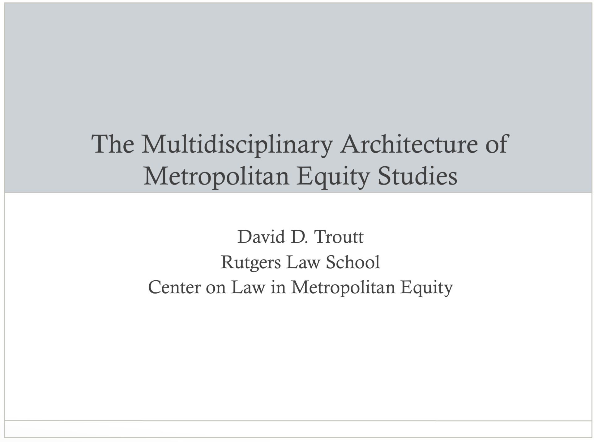 The Multidisciplinary Architecture of Metropolitan Equity Studies