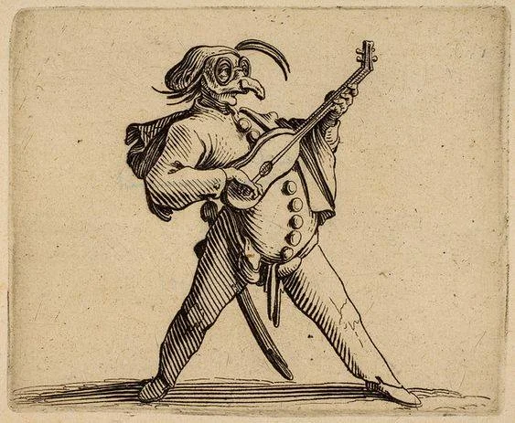 Punchinello Figure by Jacques Callot. French 1616. Etching. 6.4 x 7.8 cm. Metropolitan Museum of Art.