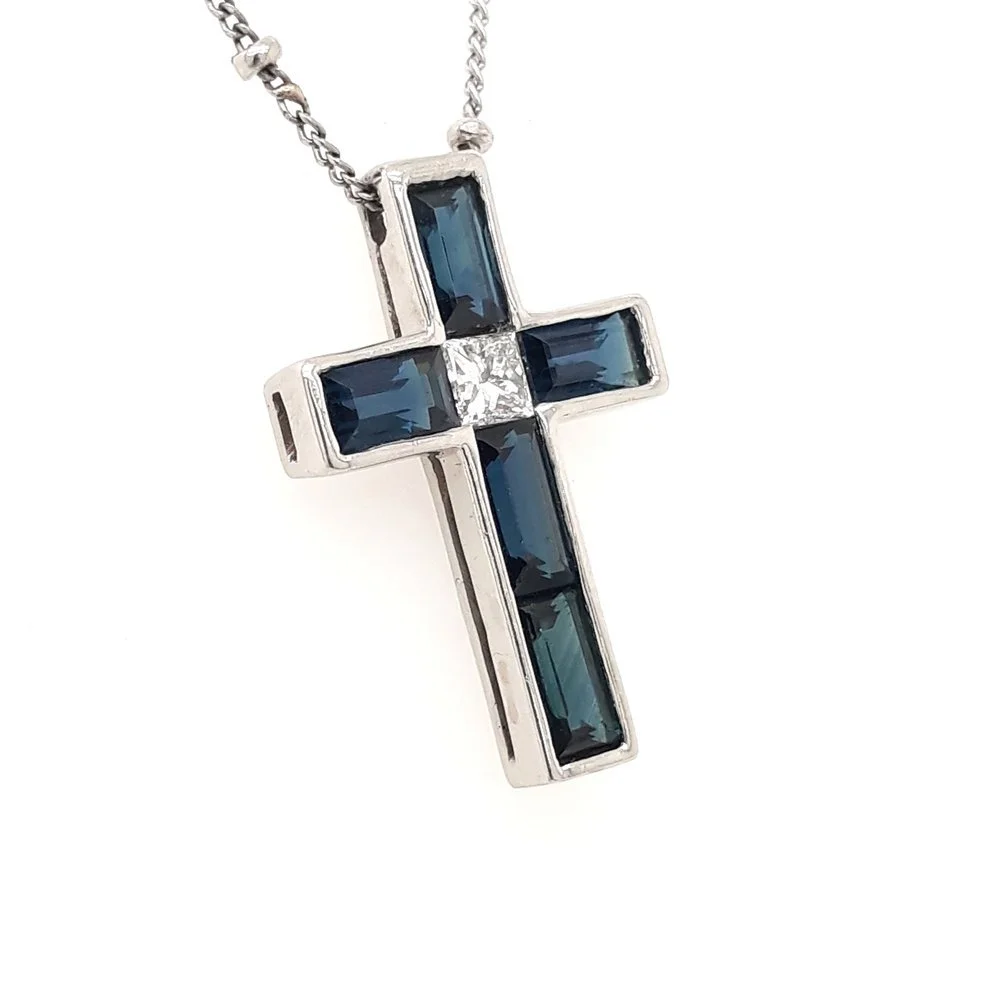 Sapphire Baguette Cross Pendant-Sold.jpg