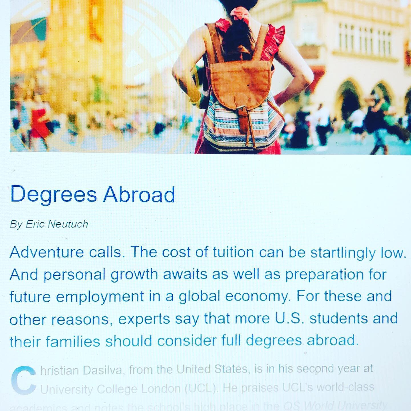 Happy to contribute to this article about US students getting their degrees abroad. There are certainly some great options for those willing to explore them! Link in bio.
#internationaleducation #collegecounselor #collegeplanning #InternationalUniver