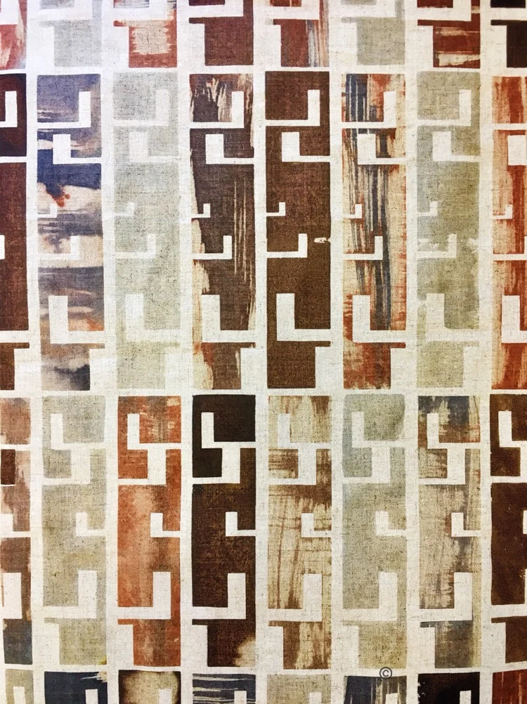  Polychromatic screen printing technique on a Linen/Hemp blend 