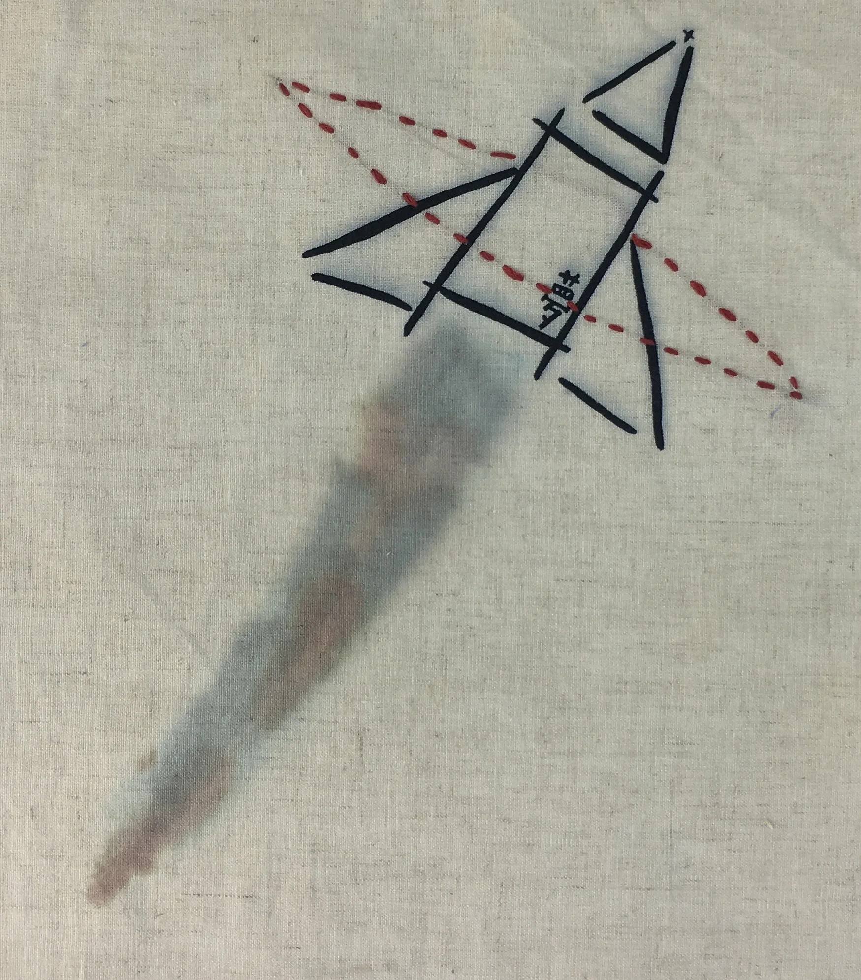  Hand painted and screen printed with Texicole Reactive Dyes and embroidered // Placement Design on Linen  