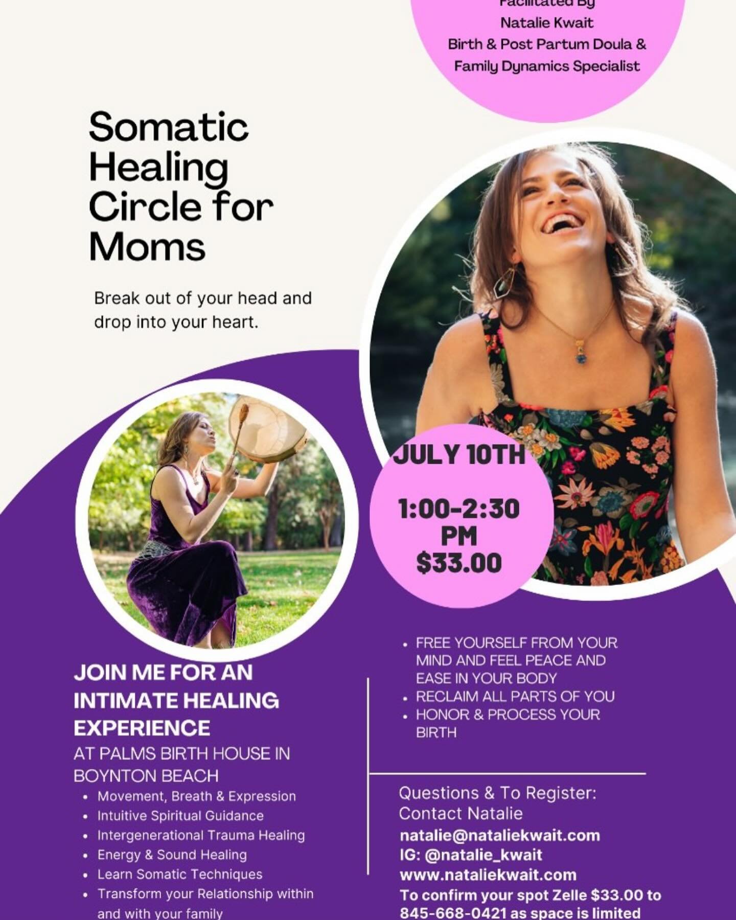 Somatic healing with @natalie_kwait here at Palms Birth House at 1 pm this Wednesday!