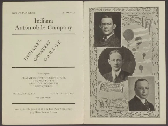 Note that Speedway President Carl Fisher is one of the "Men Prominent in Aeronautics".