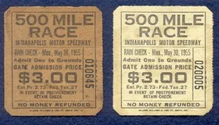 It is uncertain if one of the 1955 general admission tickets shown above is discolored, faded, etc., but it appears there are two colors of general admission tickets for 1955.
