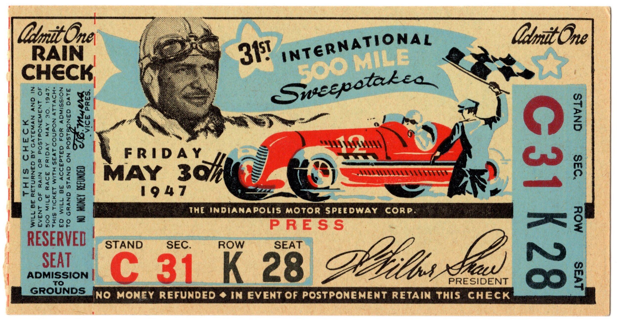 1948 Indianapolis 500 REPLICA ticket 
