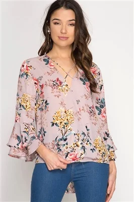 Blush Floral Print Top
