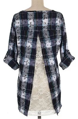 Navy Plaid Floral Tunic