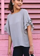 Grey Flutter Sleeve Top