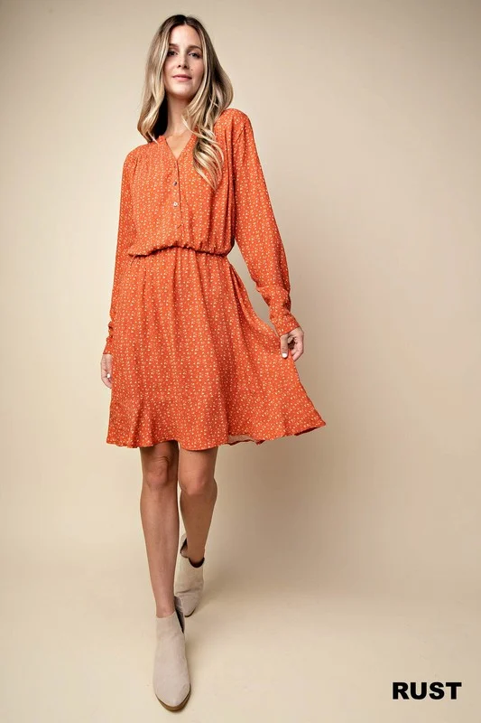 Rust Printed Shirt Dress