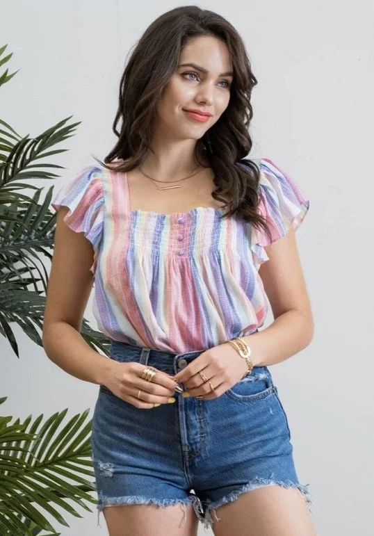 Multi Color Ruffle Sleeved Top