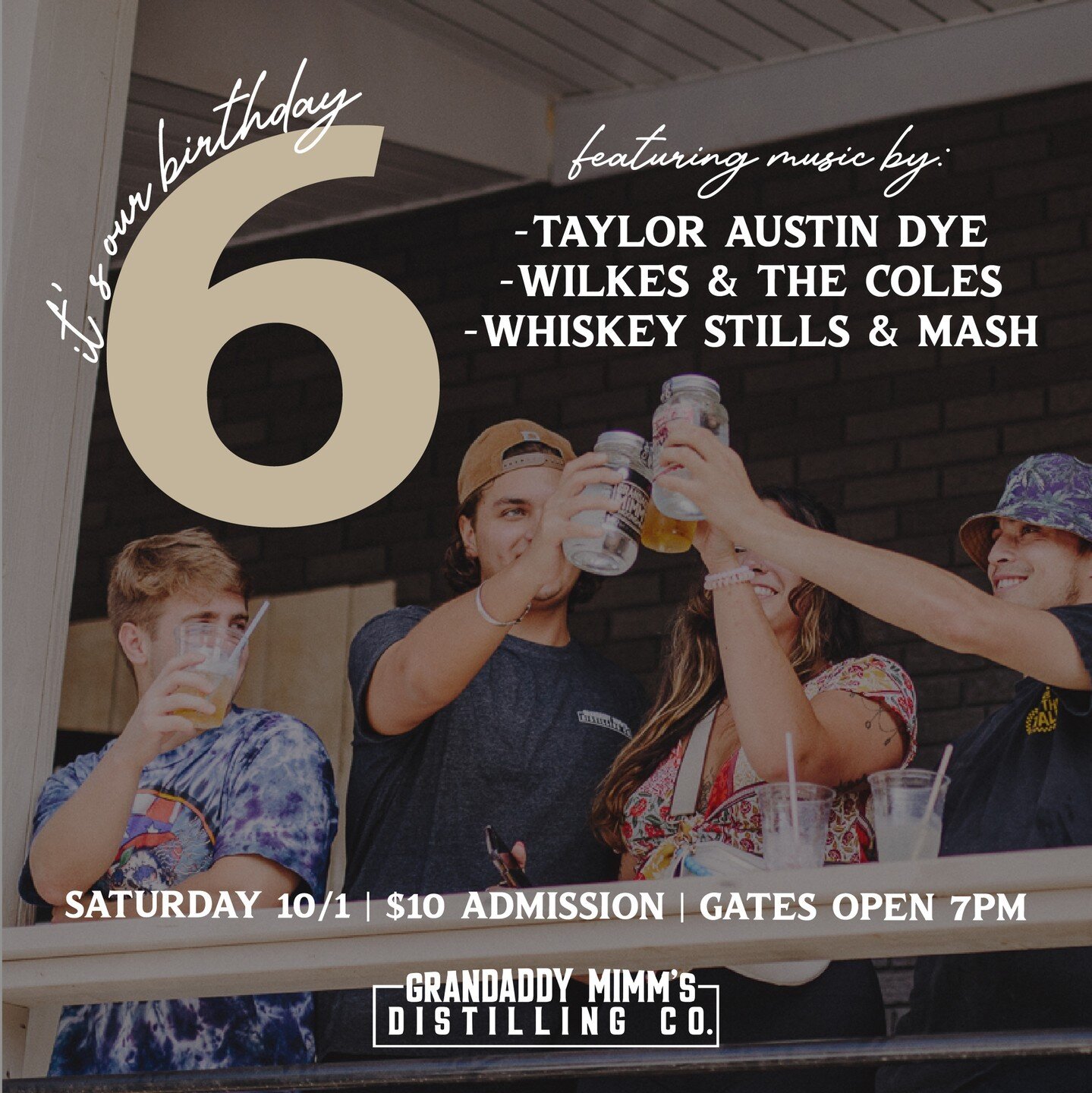 It's our birthday, y'all! And you're all invited to the party 🎉⁠
⁠
Join us at the distillery for an outdoor concert featuring @tayloraustindye, @wilkesandthecoles, and @whiskeystillsandmash! ⁠
⁠
The party comes complete with @blairsvillerestaurant f
