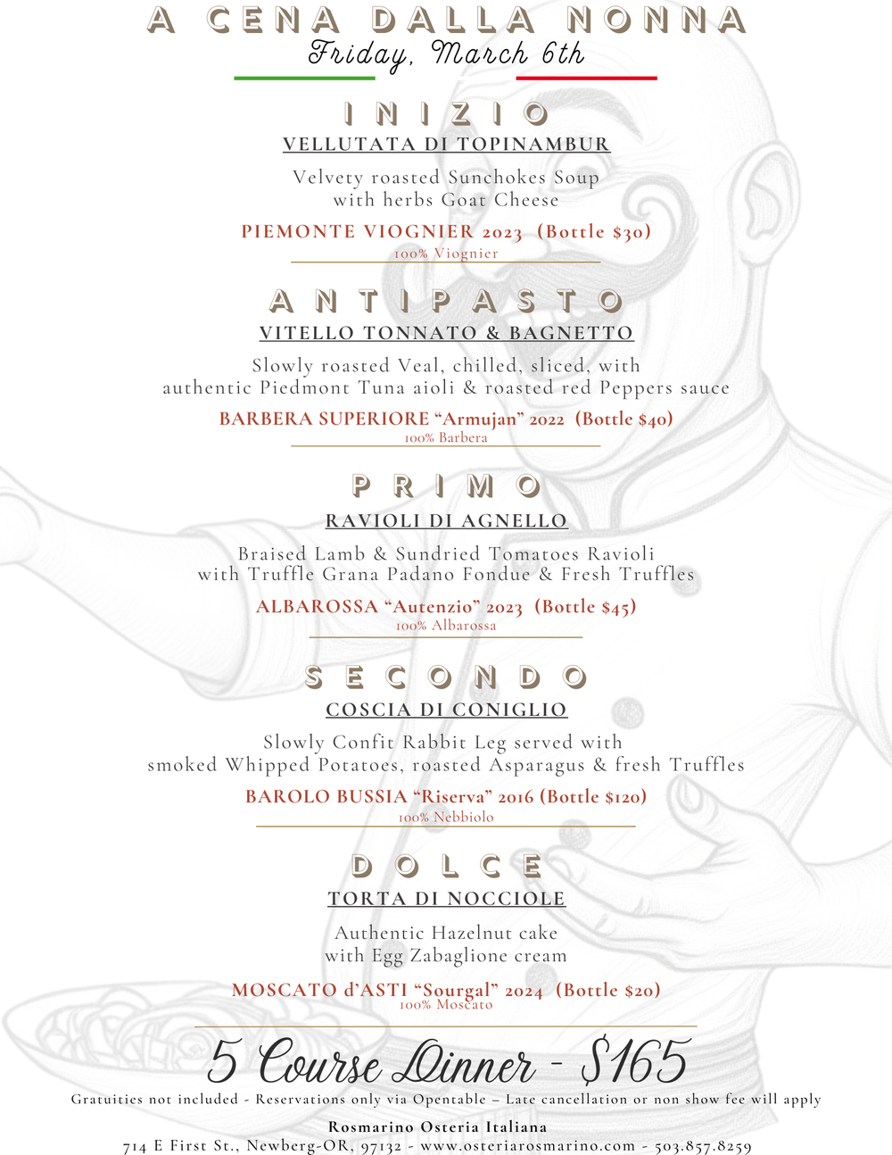 5 Course WINE DINNER — Rosmarino Book a Table, Menus, Dining