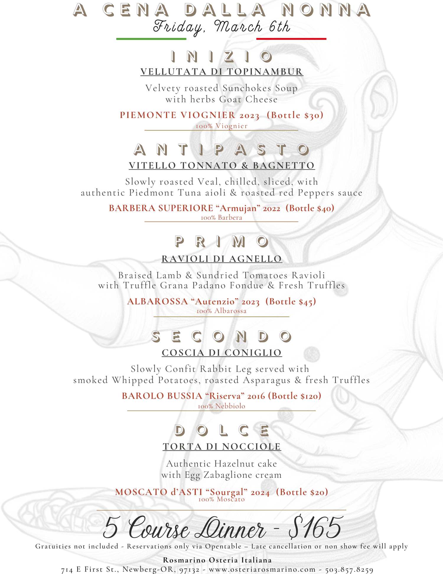 5 Course WINE DINNER — Rosmarino Book a Table, Menus, Dining