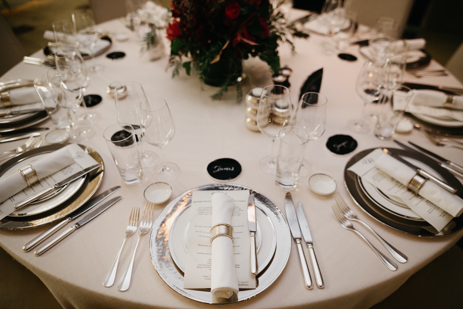 Wedding table styling for dinner at the Residence, Grand Hyatt Melbourne