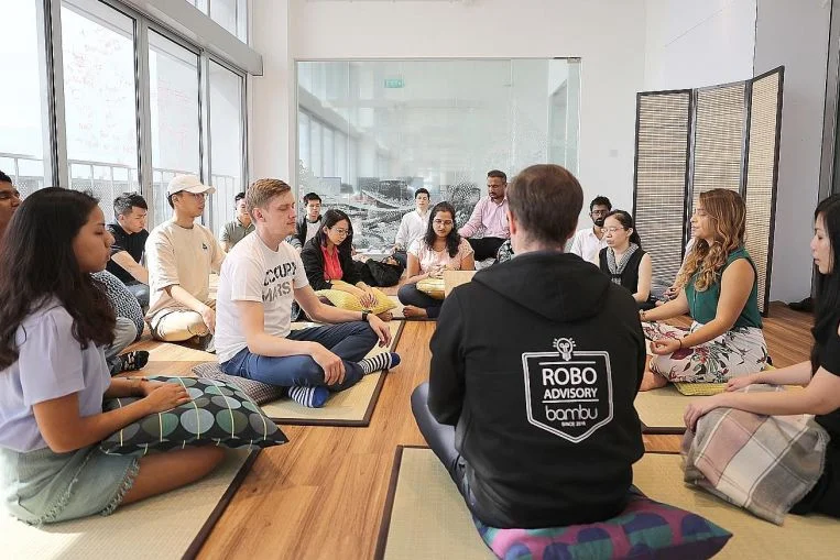 This is me and the team doing our morning meditation.