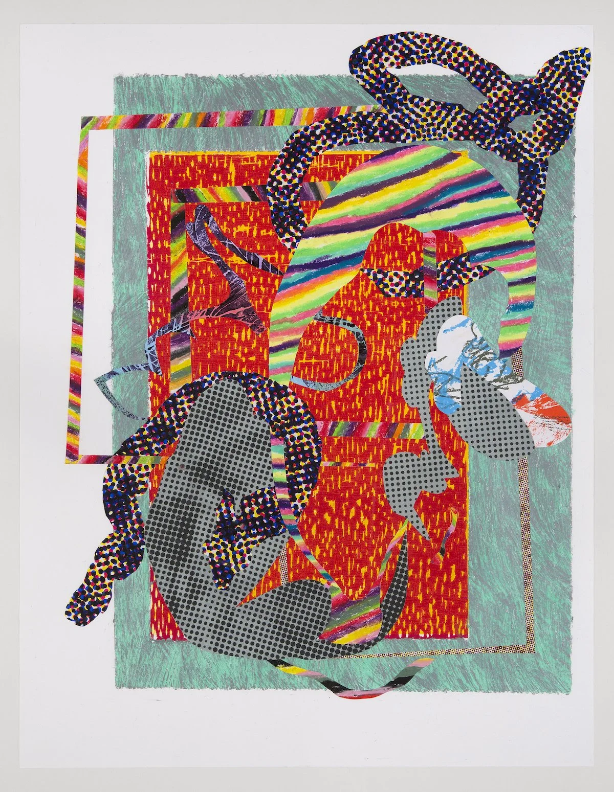  Building scenes on smoke 2016  woodblock, oil pastel and collage on  paper  42 x 29 cm   photograph by David Paterson  private collection 