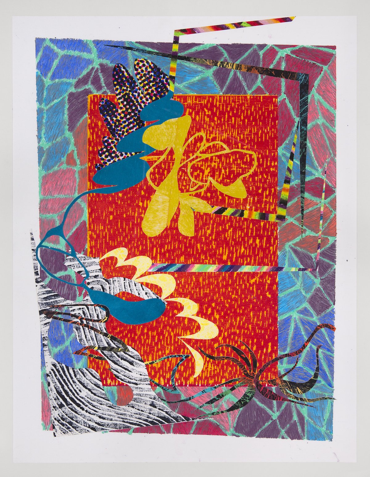 Darlin', lets go where the night goes, 2016  woodblock, oil pastel and collage on  paper  42 x 29 cm   photograph by David Paterson  private collection 