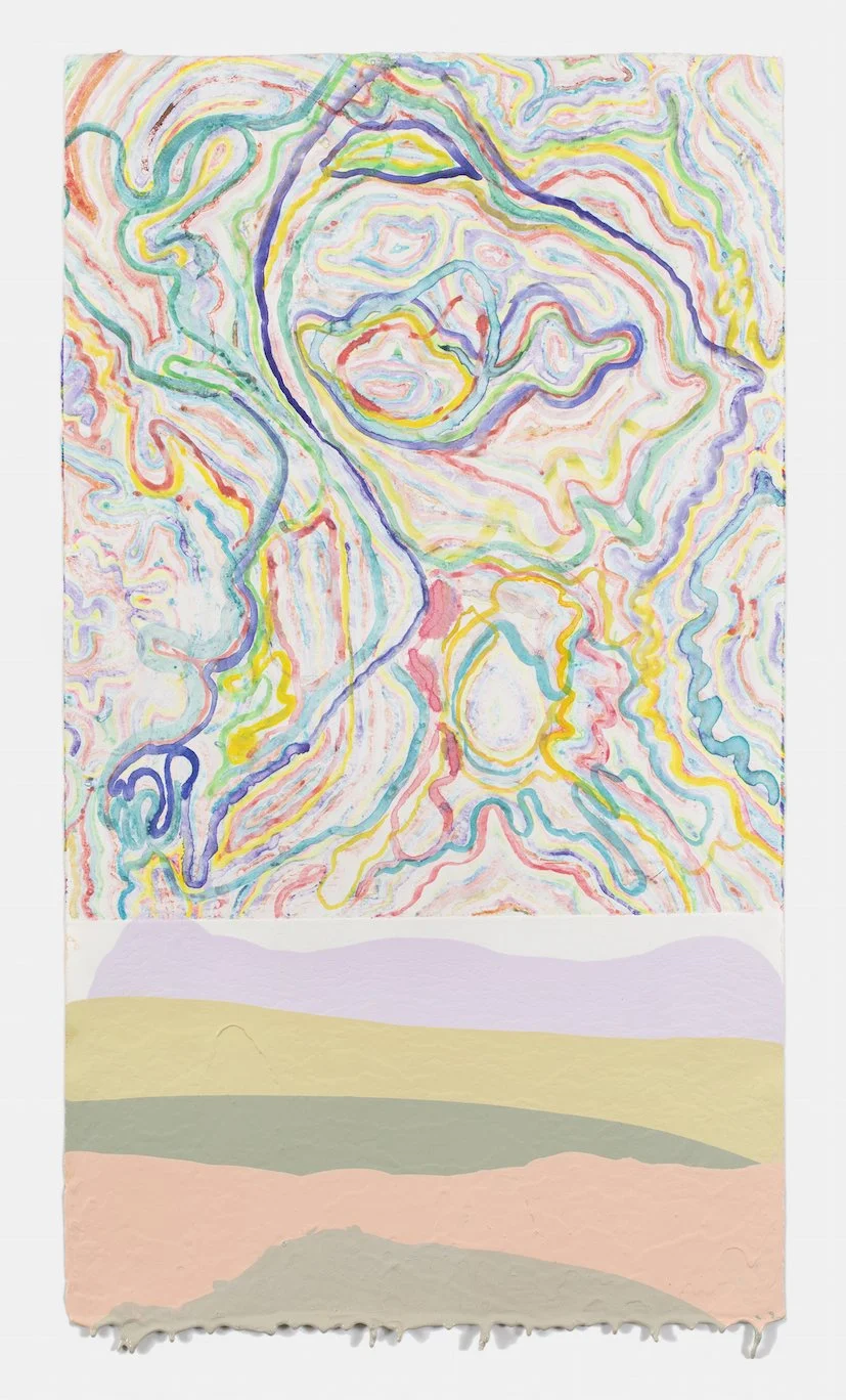  Untitled 3, 2018, 2018  gouache monoprint and acrylic housepaint on paper  57 × 34 cm  photograph by David Paterson  private collection 