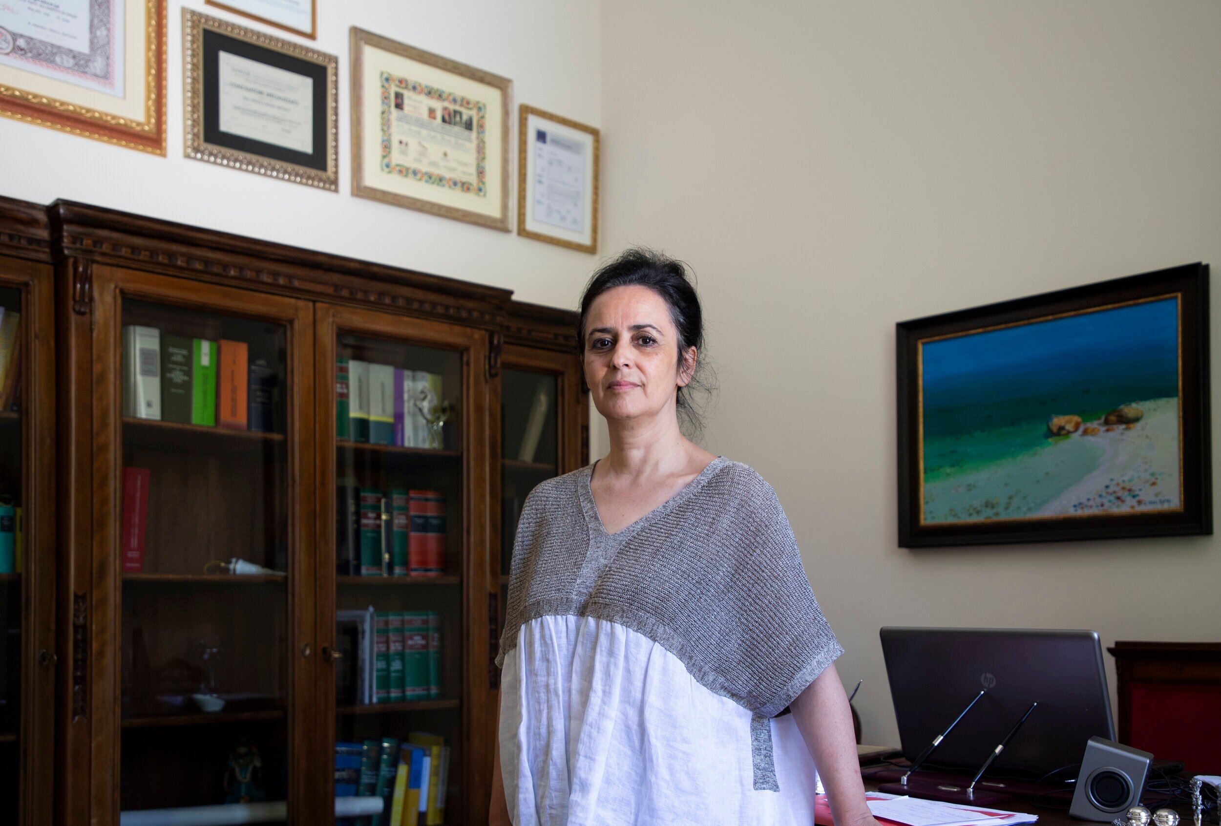  Lawyer Angela Maria Bitonti is seen in her office in Matera on July 8. 2020. Bitonti has been among the first to denounce malpractices, blackmailing and frauds linked to the current regularization procedure in Italy.  