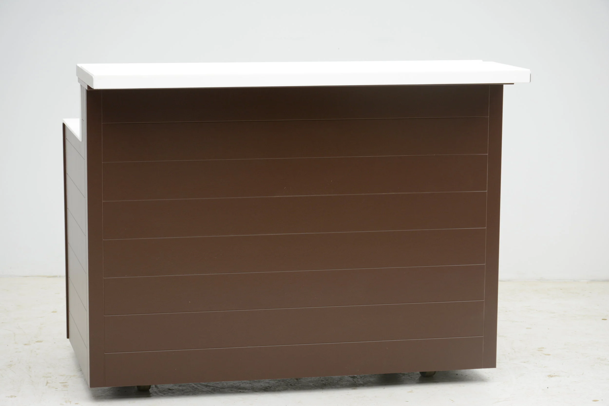 58” Bar with 30” Ice Well with Double Speed Rail and Refrigerator in dark wood