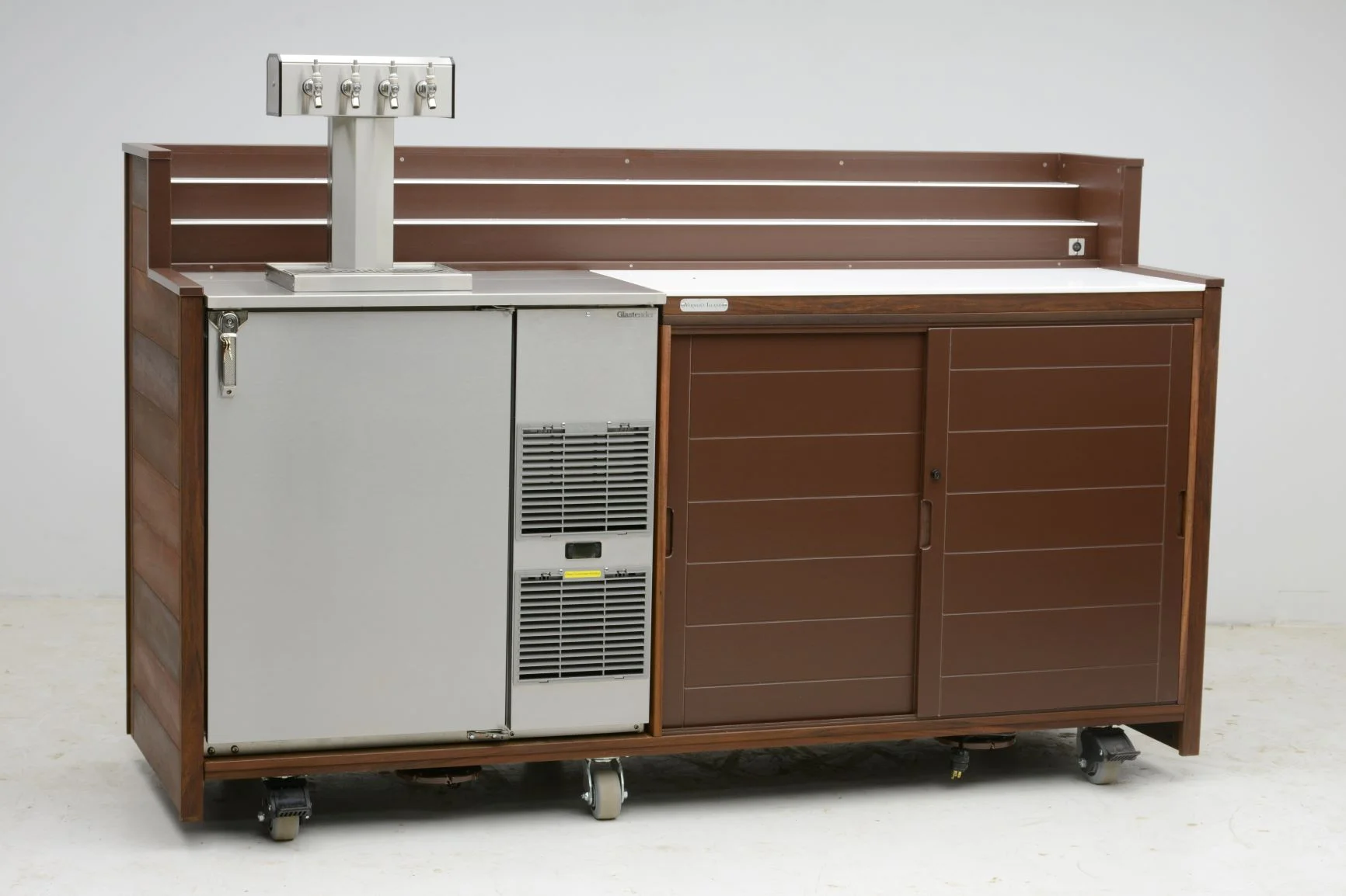 Outdoor Portable Back Bar with Kegerator, Liquor Display &amp; Locking Storage