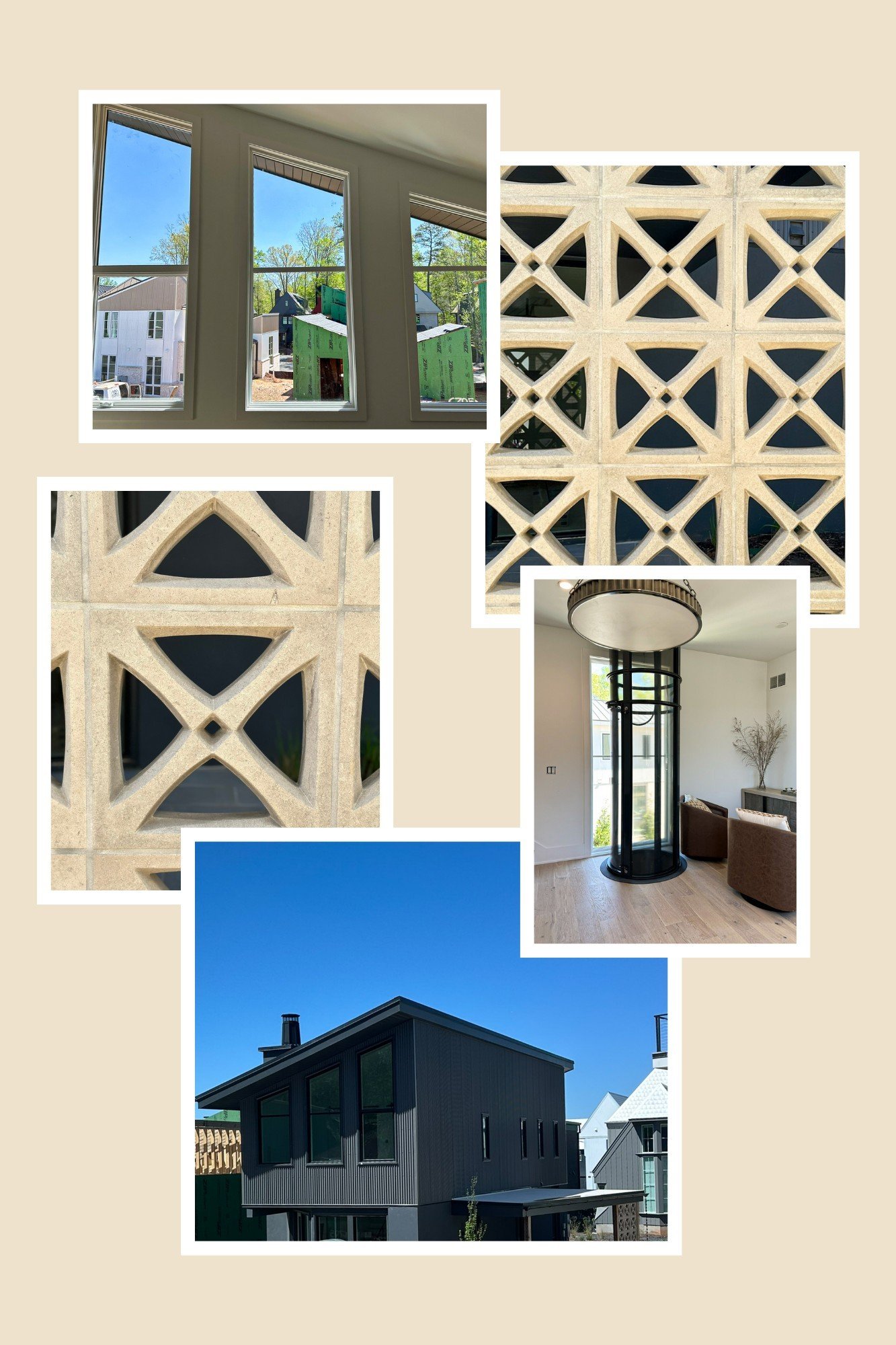 Aurora details taking shape. A dash of geometric, artistic architecture blends with modern touches (hello pneumatic elevator perfectly oriented with striking window views). 

We planned the Aurora cottages around a community space where being spellbo