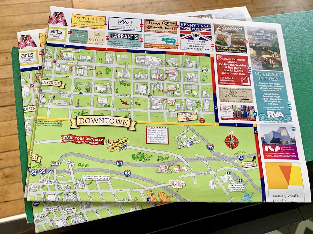The Richmond Discovery Map has an entire section dedicated to the Arts District , making it easy to find your way around.