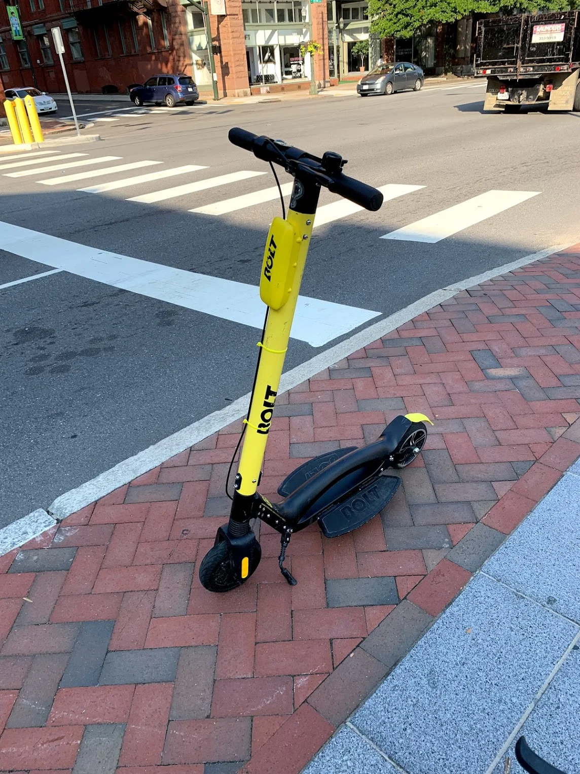 A Bolt electric scooter can be unlocked with the Bolt app.