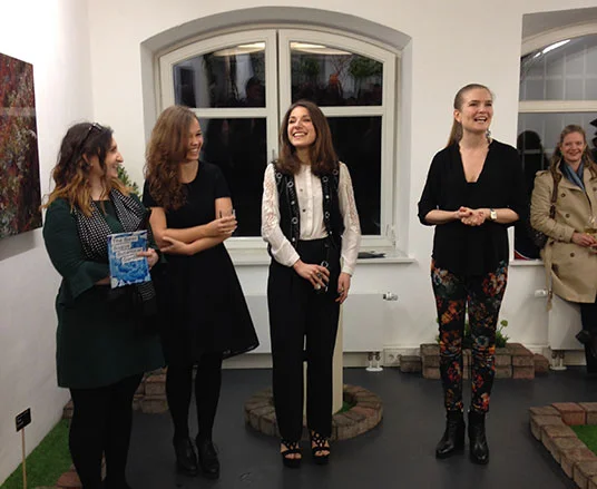 left to right: Rosie Jenkins, Eline Verstegen and Chiara Villa with Heliumcowboy Director Lavinia Rosen on the opening night