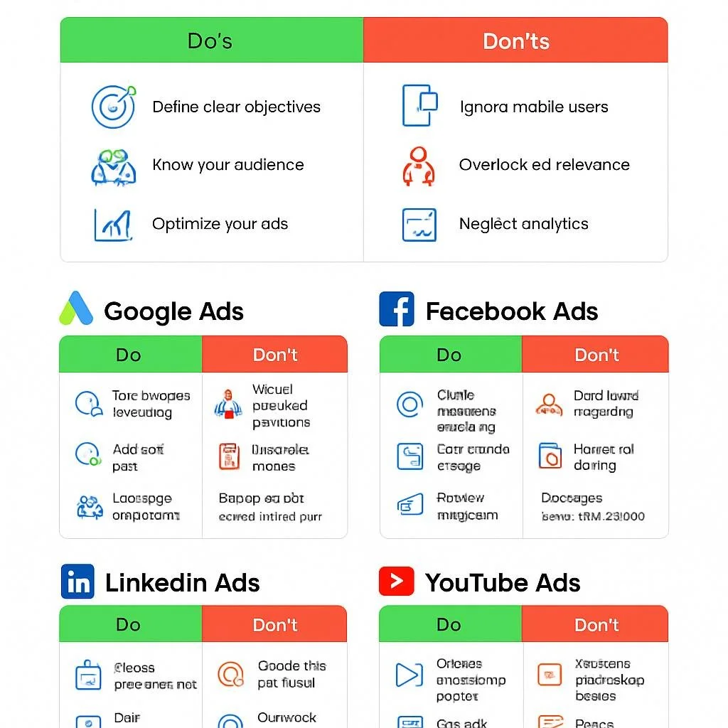 Do’s &amp; Don’ts of Digital Advertising — Google, Facebook, LinkedIn &amp; YouTube (with budgets, pros/cons, and real-world examples)