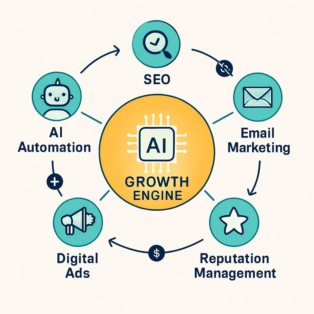 Why Combining AI Automation, SEO, Email Marketing, Digital Ads, and Reputation Management Works