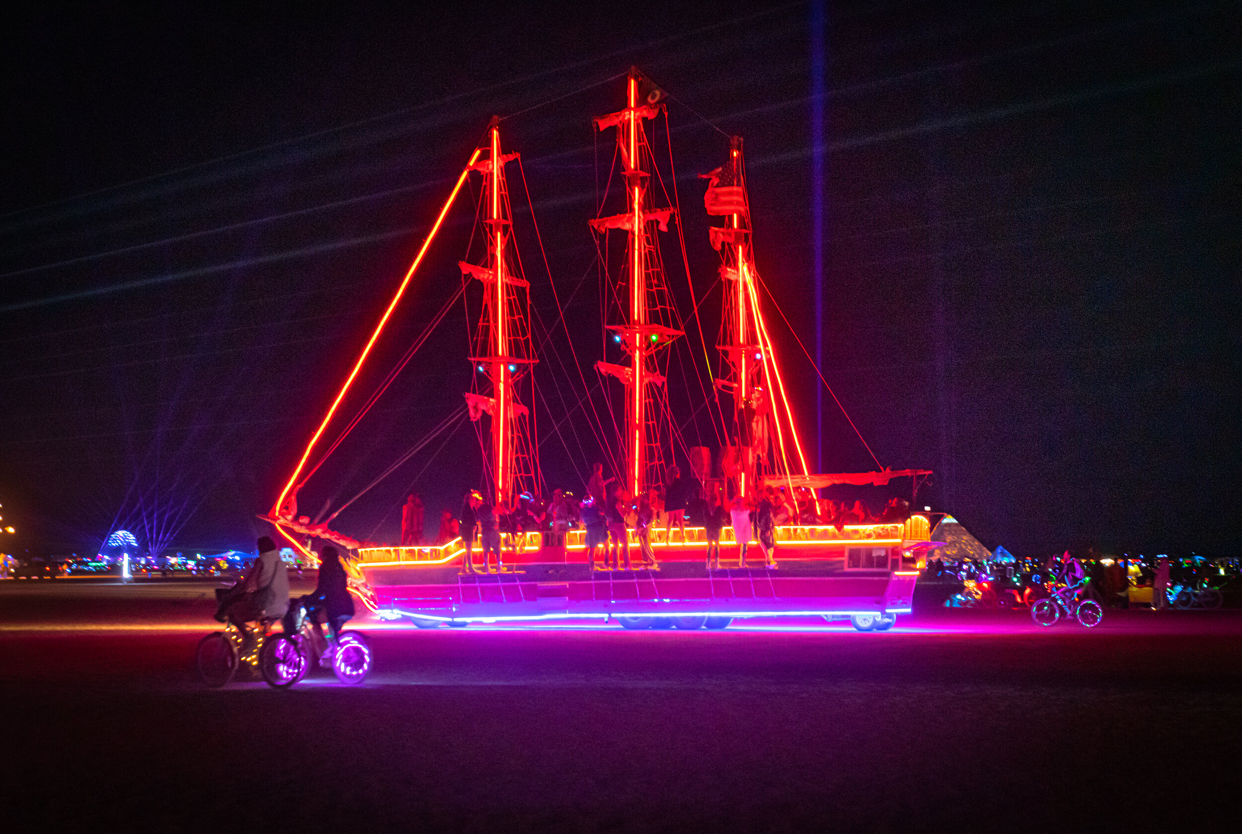 Burning Man 2019 - Night regatta led by the SS Monaco