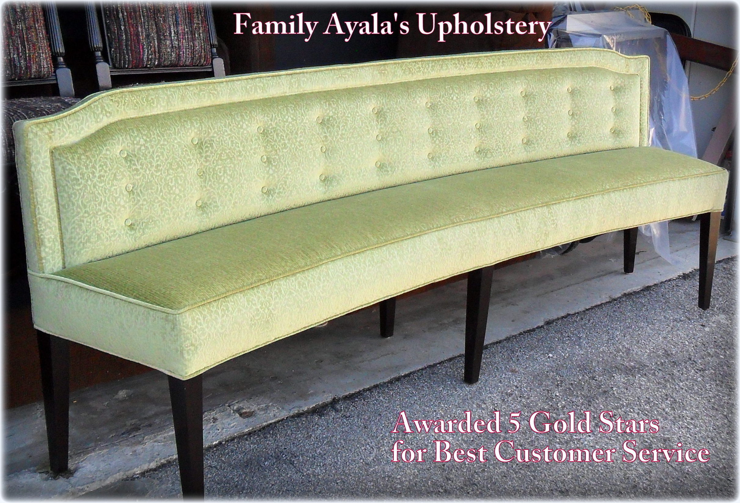 Bench Custom Made Curve Green By AyalasUpholstery.com Shop.jpg