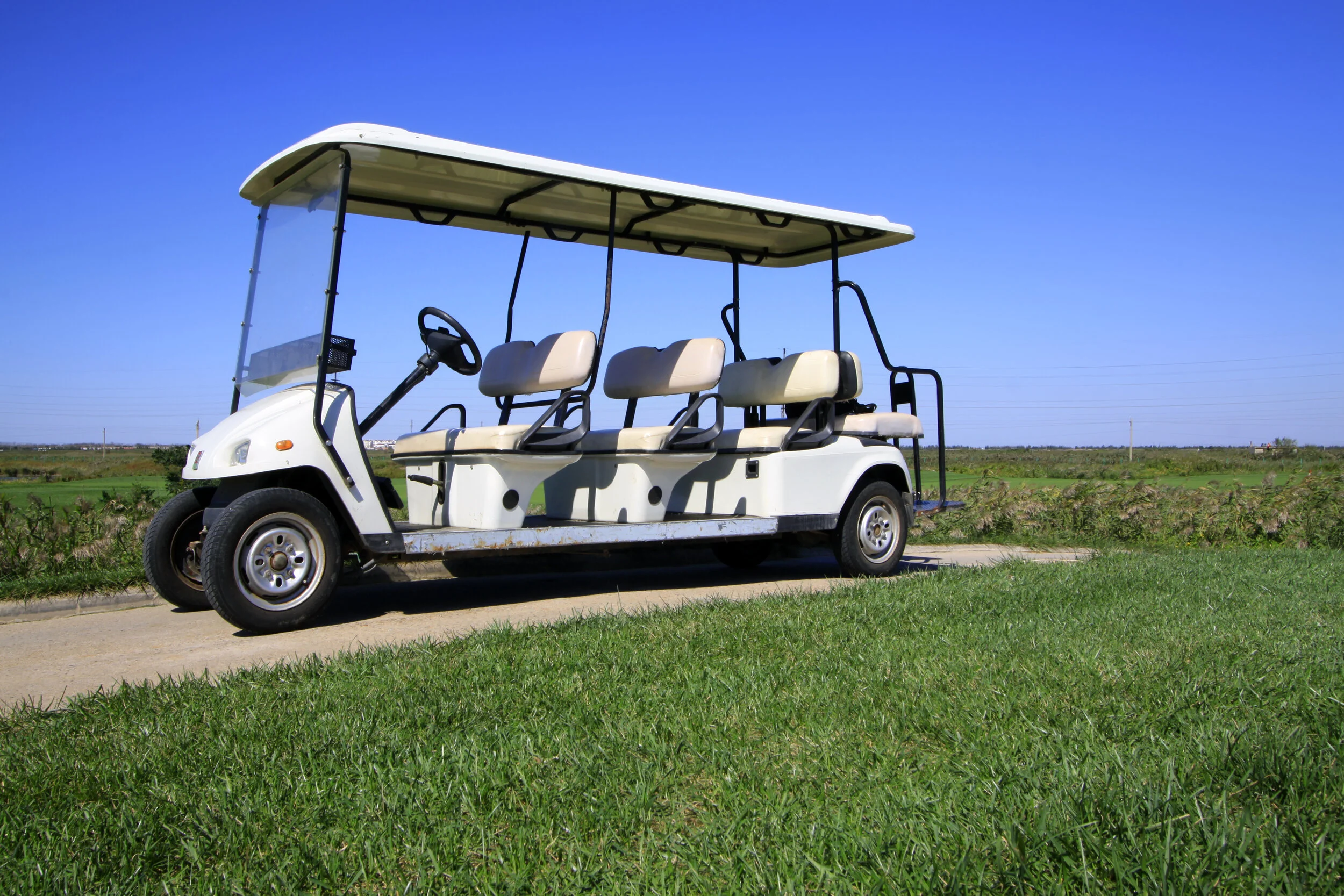 golf course landscape and battery cart