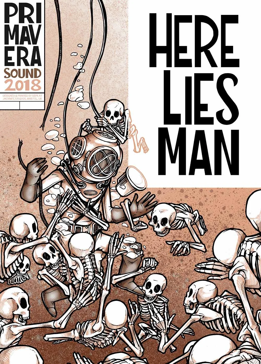 Here Lies Man- Primavera Festival gig poster. 3 Colour screen print