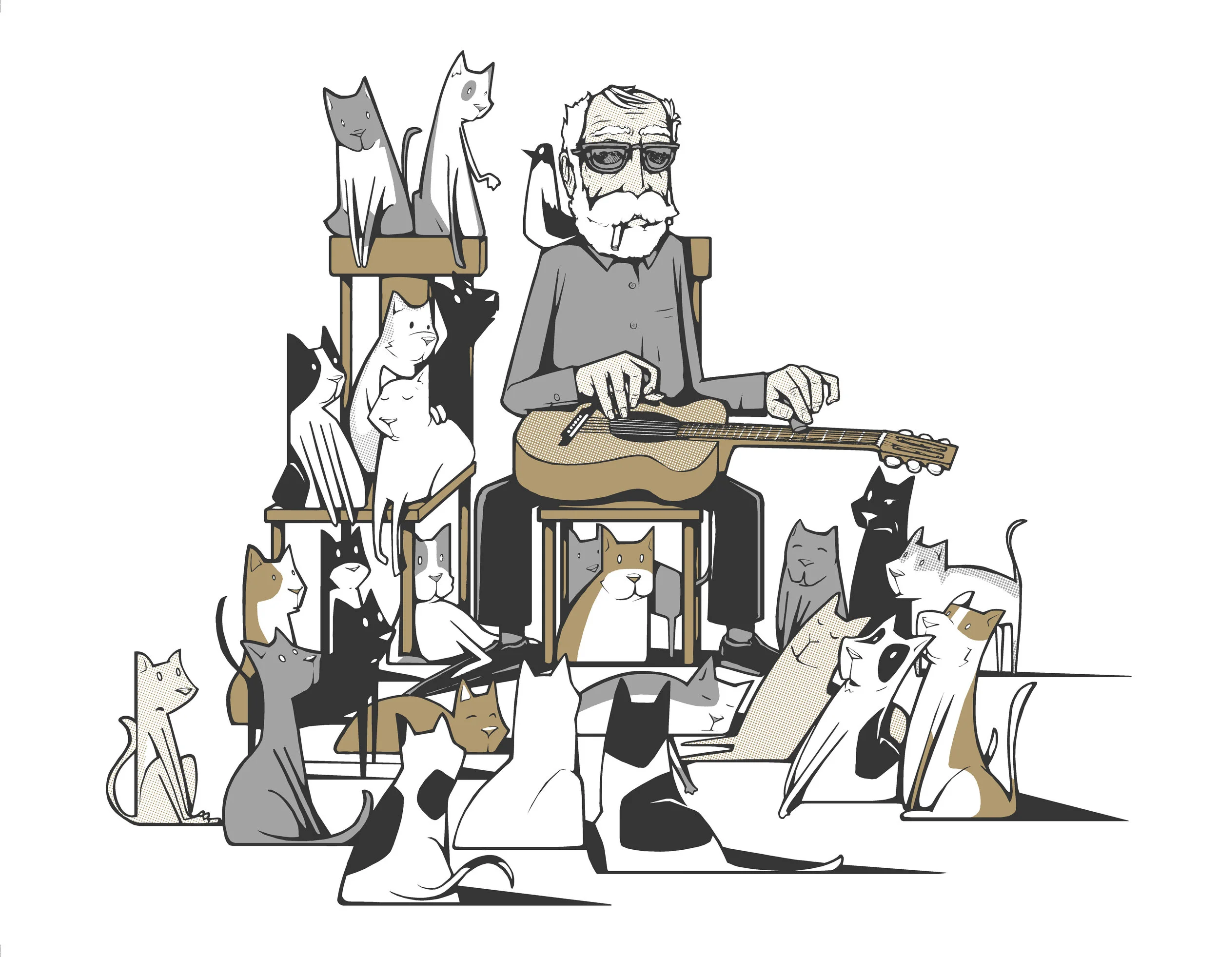 ‘Faheys Cats’. 3 Colour screen print ‘18