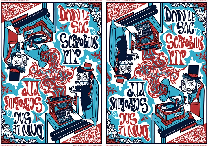 Dan Le Sac Vs Scroobius Pip gig poster. 3 Colour screen print ‘14