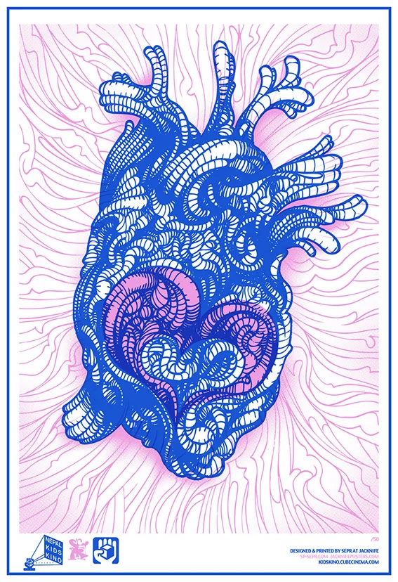 2 Colour screen print. For The Cube’s Nepal Kids Kino Project Fundraiser ‘15