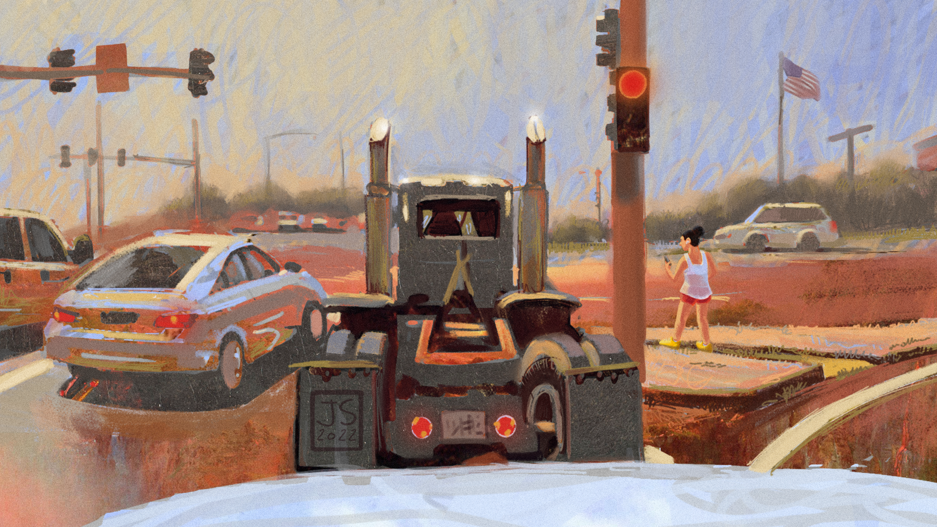 Romantic Landscape at a Traffic Light