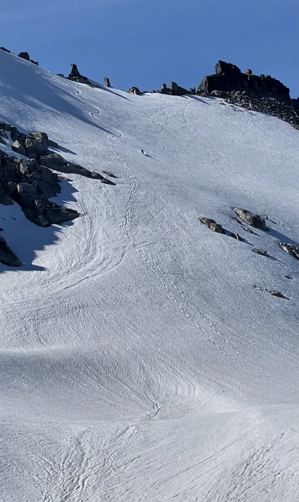 Skigåeren på vei ned. Okey - akkurat dær var vi liiitt misunnelig, det var nydelige forhold for sommerski 👌⛷