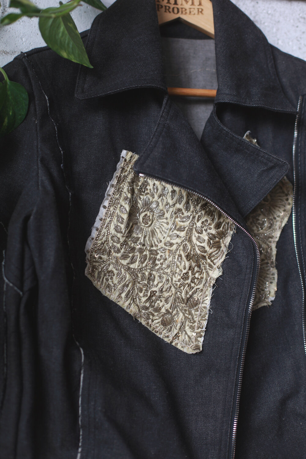 Handwoven Denim Antique Block Print Motorcycle Jacket — MIMI PROBER