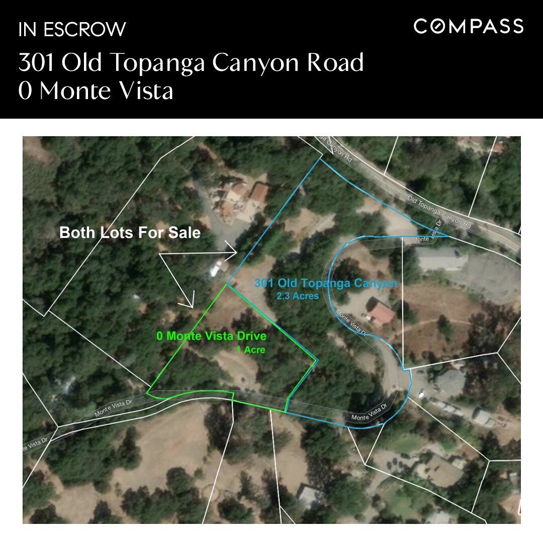 Under Contract

📍301 Old Topanga Canyon Road &amp; 0 Monte Vista

https://www.compass.com/listing/382229400577055313/view?agent_id=5d03b3fe04d3010939d2220b

Rare land in Topanga, clients will develop over 2-4 years and build a dream home.

Ross Wein