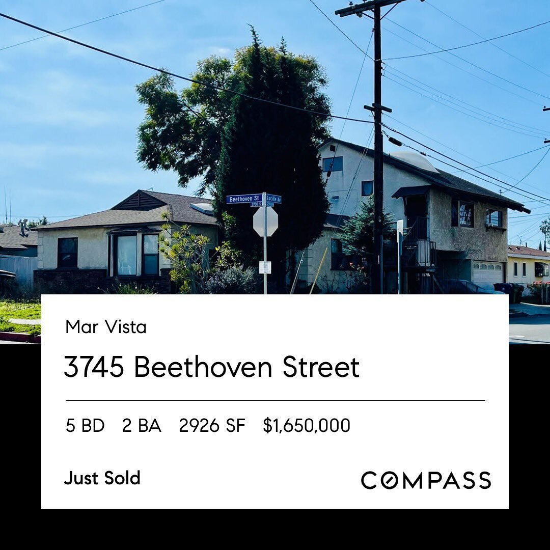 Just Closed

📍3745 Beethoven St, Los Angeles, CA 90066
🏠 5 BD &bull; 2 BA &bull; 2926 SF
🏷 Sold for $1,650,000

https://www.compass.com/listing/963252267365725041/view?agent_id=5d03b3fe04d3010939d2220b

Great investment property for my client! 👌?