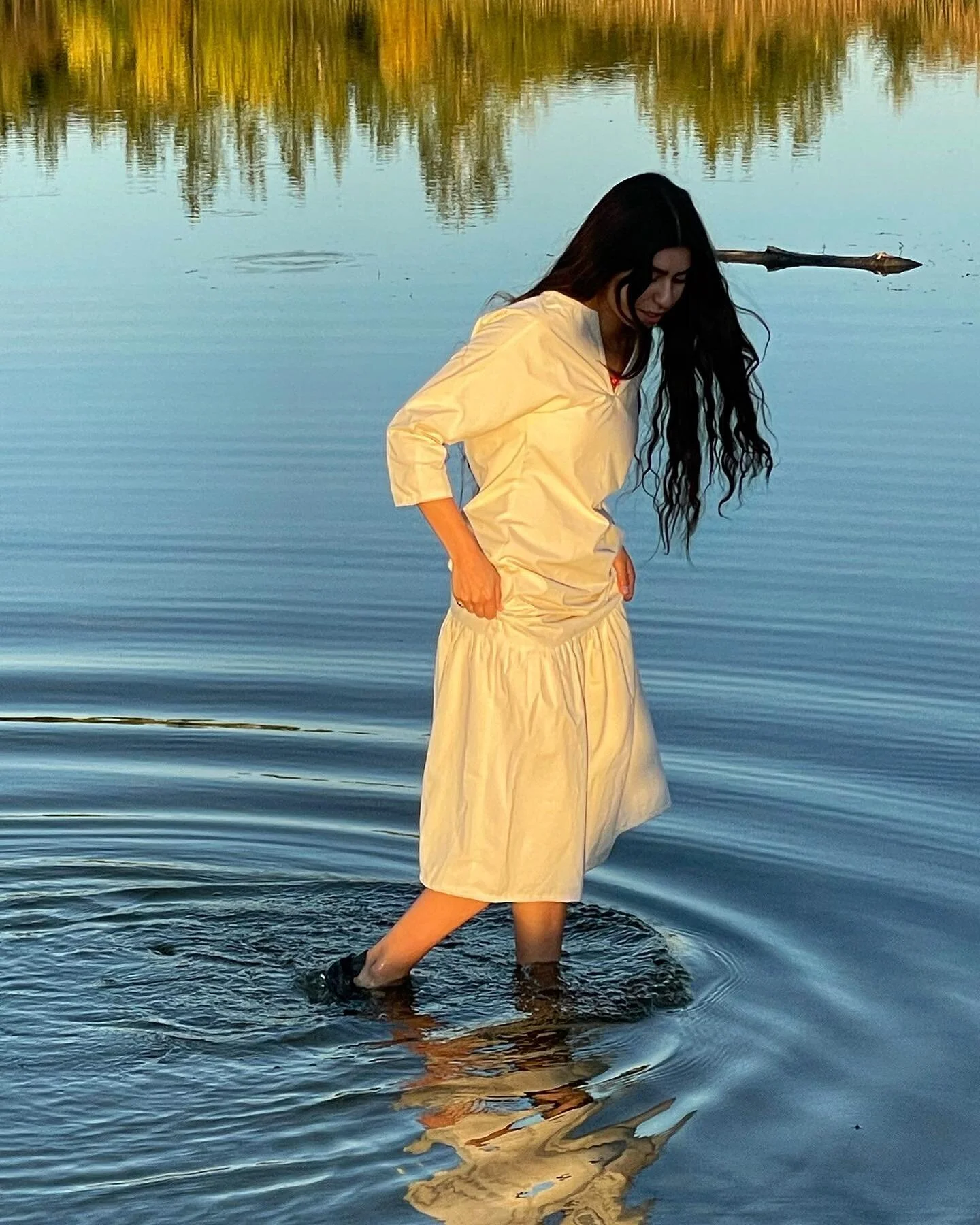 Crinkled cottons on rippled waters.
.
The Fall Dress will be available in a variety of crisp cottons late next week. This release will be made of all thrifted fabrics - Yay to reusing materials! A purchase you can feel good about. 🌍 🌊 🌲