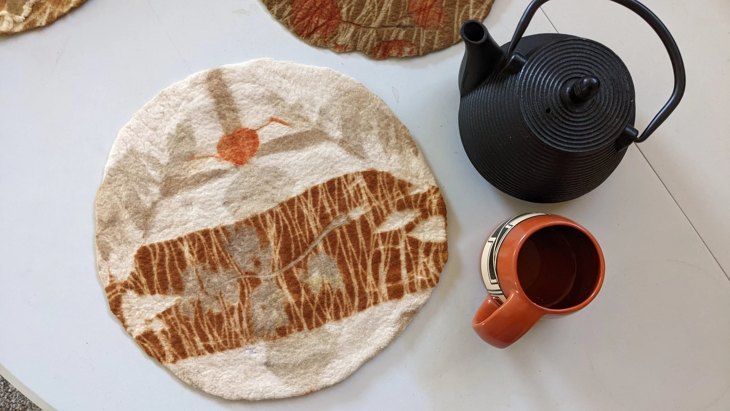 Nature Printed Trivets, Eco Dyed and Wet Felted