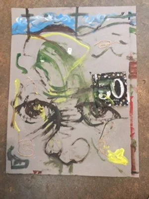 I Would Like To Sell It, But The Napkin Is Not Mine. Acrylic, thin paper, a napkin and other materials on hard gray paper. Approximately 1 and 1/2 feet by 2 and 1/2 feet. Not for sale ✝️