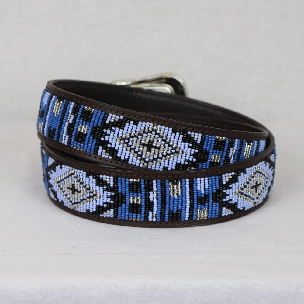 Beaded Belt Diamond Cross Blue — Yonder Horse