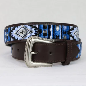 Blue and Black Beaded Belt Denim Sky Beaded Belt | TomTaylorBelts.com – Tom Taylor  main image 2