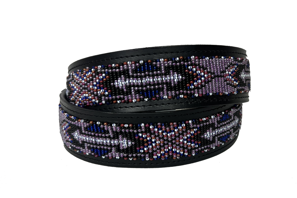 Beaded Belt Lucky Barn Star Amethyst Black Leather — Yonder Horse